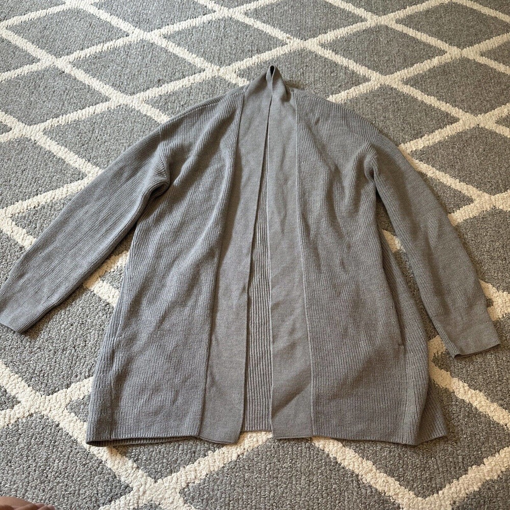 Lululemon Merino Heathered Grey Gull wool blend rib long wrap Sweater SIZE 2‎